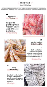 Détail de l'écharpe en soie imprimée avec couture fine et texture lisse