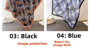 Confronto dei dettagli tra i foulard stampati in nero e blu con motivi a forma di ventaglio