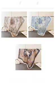 Detailed comparison of paisley silk scarves in brown, blue and ginger beige colors