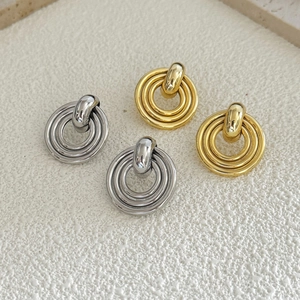 Geometric Multi Layer Round Disk Earrings Copper Plated Shiny Minimalist Style Jewelry For Women Fashion Accessories