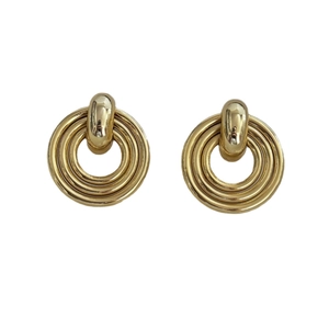 18K gold plated triple layered concentric circle drop earrings for women