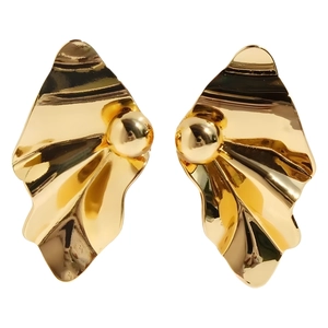 Modern gold irregular wave metal earrings with high-gloss mirror finish for women