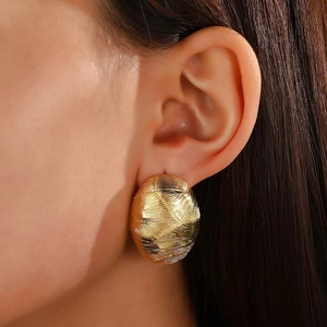 Boucles Oreilles Clous Ovales Texturées Cuivre Plaqué Or 18K Bijoux Métalliques Géométriques Pour Femmes Accessoire