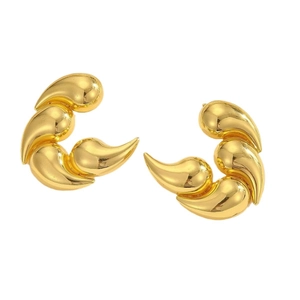Elegant gold drop earrings with a tiered wave design and high-polished mirror finish