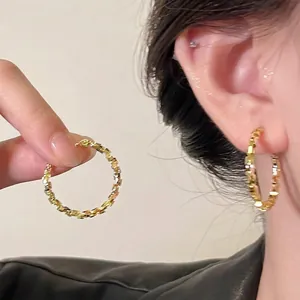 Textured Hoop Earrings Geometric Copper Metal Electroplated Minimalist Luxury Fashion Jewelry For Women