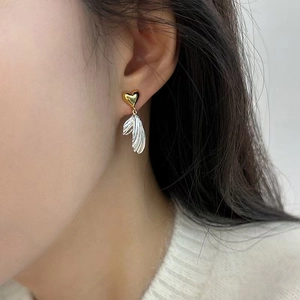 S925 silver needle heart fishtail earrings in gold and silver contrast for women