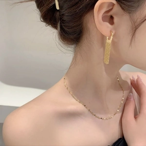 Elegant gold-tone tassel drop earring and shimmering slim necklace set for women