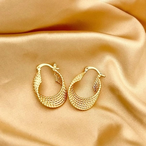 Boucles D'oreilles Créoles Ovales Texture Tissée Vintage Cuivre Bijoux Métalliques Géométriques Pour Femmes Style Minimaliste