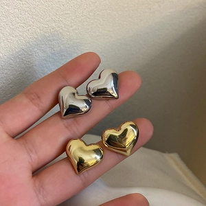 Heart Stud Earrings With 925 Sterling Silver Earring Post Minimalist Puffy 3D Copper Polished Fashion Jewelry For Women