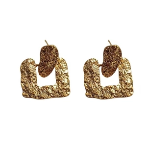 Minimalist 18K gold plated square geometric earrings with hammered texture finish