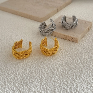 Twisted Braided Copper Hoop Earrings Retro Geometric C-Shaped Minimalist Fashion Jewelry For Women