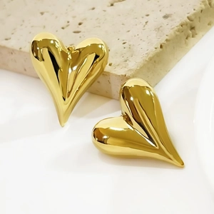 Minimalist Shiny Metallic Heart Stud Earrings Copper Gold And Silver Plated High End INS Style For Women