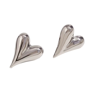 Minimalist silver heart stud earrings with polished mirror finish in a modern style