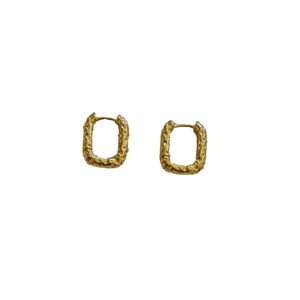 French vintage gold geometric textured earrings with an irregular rectangular shape