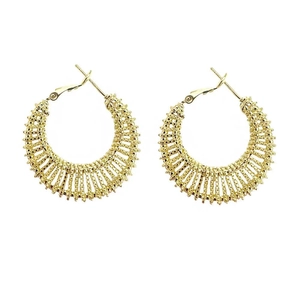 Golden radial textured hoop earrings with hand-woven hollow design and S925 silver needles