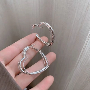 Large Heart Hoop Earrings For Women Copper Double Layer Hollow Retro Sweet Cool Fashion Metal Jewelry