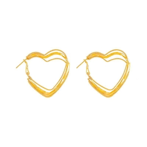 Elegant gold woven heart hoop earrings with layered texture for women on white background
