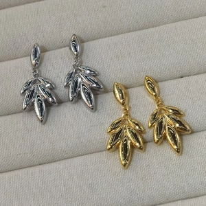 Orecchini Pendenti Foglia Di Spiga Di Grano Rame Placcato Oro 18K Geometrico Elegante Moda Donne Con Perno In Argento 925