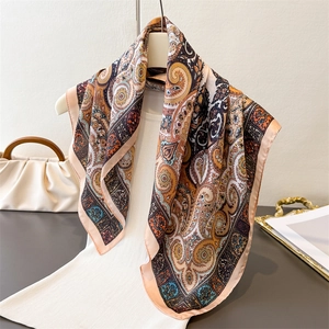 Elegant Paisley Print Square Scarf Imitation Satin Satin Neck Headscarf Vintage Ethnic Shawl For Women