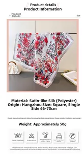 Detailed view of floral print satin scarf measuring 70cm with premium silk texture