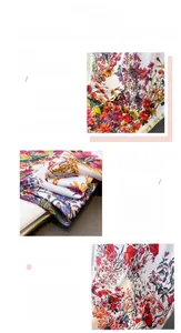 Detail showing the floral print quality and premium silk-like fabric texture of the scarf