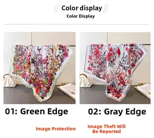 Detailed comparison of floral silk scarves in green and grey border color options