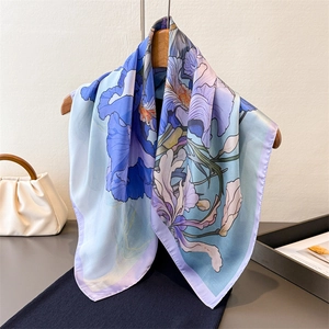 Elegant Artistic Oil Painting Floral Square Scarf Imitation Satin Satin Large Shawl Versatile Headscarf For Women
