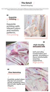 Detail of tulip floral silk scarf showing premium texture and exquisite printed edges