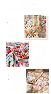 Dettaglio del foulard in raso con fiori vivaci e bordi rifiniti con cura per donna