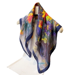 Elegant oil painting floral silk scarf with vibrant abstract patterns for women