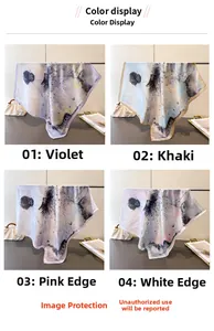 Artistic ink portrait pattern silk square scarves in violet, khaki, pink, and white