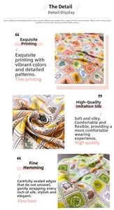 Detailed view of marine patterns on silk-like scarves featuring starfish and shells
