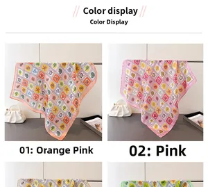 Detailed pattern of sea stars and turtles on orange-pink and pink silk-like scarves