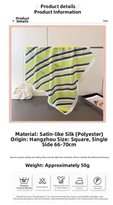 Detailansicht eines quadratischen Satinschals mit eleganten grünen und grauen Streifen