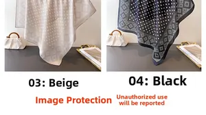 Détails de foulards en soie beige et noire avec des pois élégants et des motifs géométriques