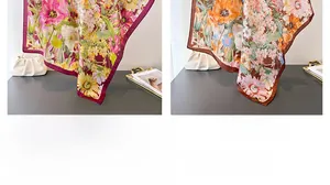 Detail of vintage floral silk scarves in burgundy and brown with daisy patterns