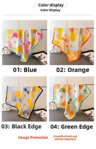 Détail de divers carrés en soie avec imprimés citron et fleurs en quatre couleurs élégantes