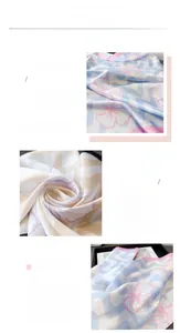 Détail d'un foulard en soie avec imprimé hibiscus, texture douce et couture fine