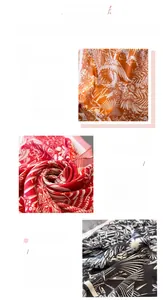 Close-up of premium faux silk scarves showing detailed bird and leaf floral patterns
