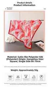 Détails du foulard en satin rouge à motif de feuilles avec spécifications du produit