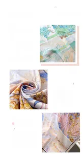 Detail showing high-quality floral print and smooth silk texture on polyester square scarf