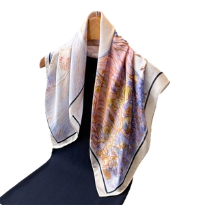 Artistic oil painting floral silk scarf with soft pink and purple floral patterns