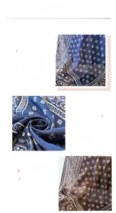 Close-up of vintage paisley print and fine stitching on a silky blue scarf