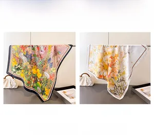 Detailed comparison of vintage floral silk scarves in black and white bordered styles