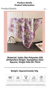 Détails du foulard en satin de soie avec motif floral et instructions de lavage détaillées
