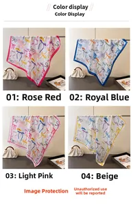 Bowknot print silk-like scarves in rose red, royal blue, light pink and beige