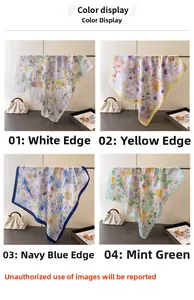 Set di quattro foulard in seta con stampe floreali in bianco, giallo, blu e verde