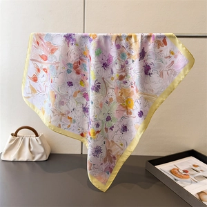 Sciarpa Quadrata Da Donna Elegante Stampa Floreale Finta Raso Satin Foulard Collo Testa Versatile Chic Bandana Capelli