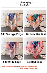 Quatre options de couleurs de foulards en soie imprimés avec motifs équestres et grilles