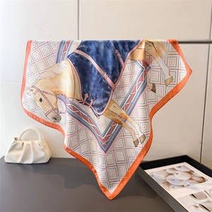 Carré De Satin Luxe Imitation Satin Satin Imprimé Cheval Équestre Motif Géométrique Foulard Châle Pour Femmes
